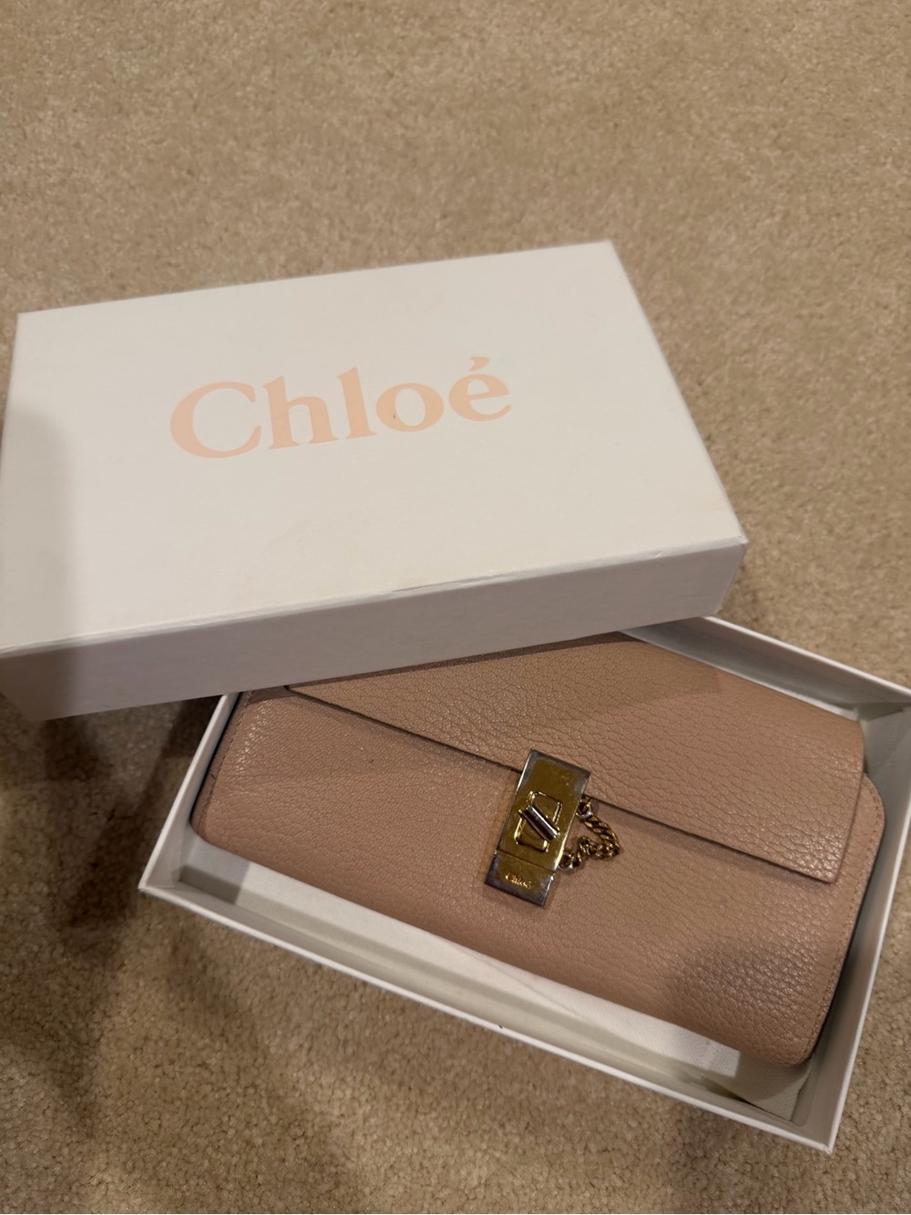 Chloe Blush Tan Leather Wallet with Gold Hardware